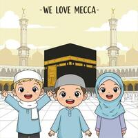 Happy Children Visiting the Kaaba in Mecca vector