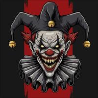 Evil Jester Clown Face with Sharp Teeth and Bells vector