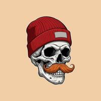 A stylish skull wears a red beanie and mustache vector