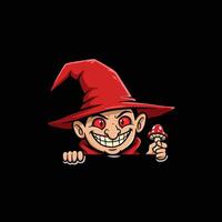 Mischievous Red Hatted Wizard Holds Poisonous Mushroom vector