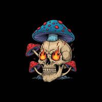 Flaming Skull Adorned With Psychedelic Mushrooms vector