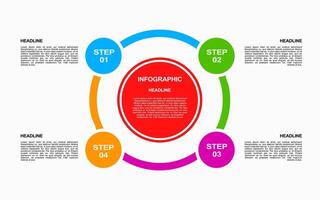 infographic template with 4 stages and colorful circular options for presentations. vector