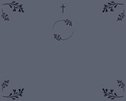 Funeral empty card. Empty card. Digital Funeral invitation. Grey background with funeral cross and leaves vector
