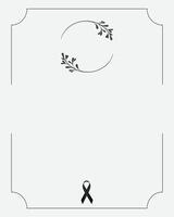 Funeral empty card. Empty card with grey background and church cross. Leaves vector