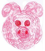 Pig art for kids monoprinting on paper and make graphic . vector