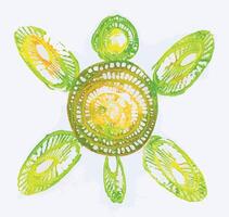 Turtle art for kids hand monoprinting on paper and make graphic . vector
