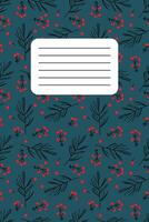 Beautiful floral patterned notebook cover with contrasting colors and simple design elements vector