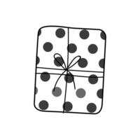 Wrapped gift with black and white polka dots on a simple pattern background vector