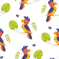 Colorful parrots and tropical leaves create a vibrant pattern for fun decor and design vector