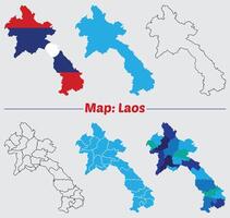Laos country map set. internal provinces borders marked, Simple map of Laos drawing, Filled and outline. vector