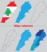 Lebanon country map set. internal provinces borders marked, Simple map of Lebanon drawing, Filled and outline. vector