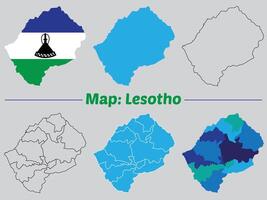 Lesotho country map set. internal provinces borders marked, Simple map of Lesotho drawing, Filled and outline. vector