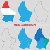 Luxembourg map set. internal provinces borders marked, Simple map of Luxembourg drawing, Filled and outline. vector