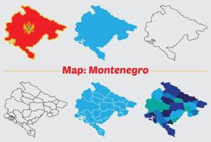 montenegro country map set. internal provinces borders marked, Simple map of montenegro drawing, Filled and outline. vector
