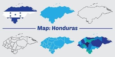 Honduras map set. internal provinces borders marked, Simple map of Honduras drawing, Filled and outline. vector