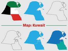 Kuwait country map set. internal provinces borders marked, Simple map of Kuwait drawing, Filled and outline. vector