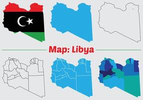 Libya country map set. internal provinces borders marked, Simple map of Libya drawing, Filled and outline. vector