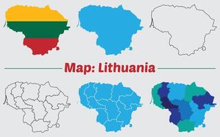 Lithuania country map set. internal provinces borders marked, Simple map of Lithuania drawing, Filled and outline. vector
