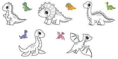 Set of coloring pages with dinosaurs. illustration. vector