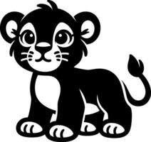 Lion Cub Silhouette in Black and White vector