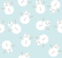 Snowman seamless pattern on blue background. vector