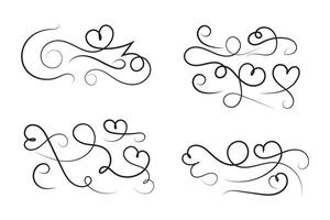 A set hearts swirls line design elements vector