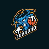 Tornado mascot logo design . Angry tornado illustration with ball in hand. vector
