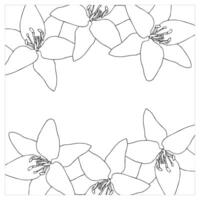 Frame with lilies. A row of simple flowers located along the top and bottom edges. Doodle style. vector
