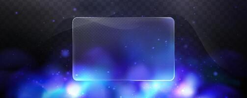Blurred galaxy design with glowing particles .Illustration of blue abstract background with effect glass morphism. Frosted rectangular glass. Smoke effect. vector