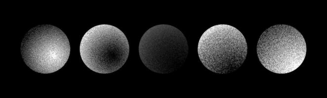 Set of grain dot spheres with shades of grey on the black background vector