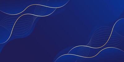 Blue luxury wave background with gold lines. Dynamic background wallpaper vector