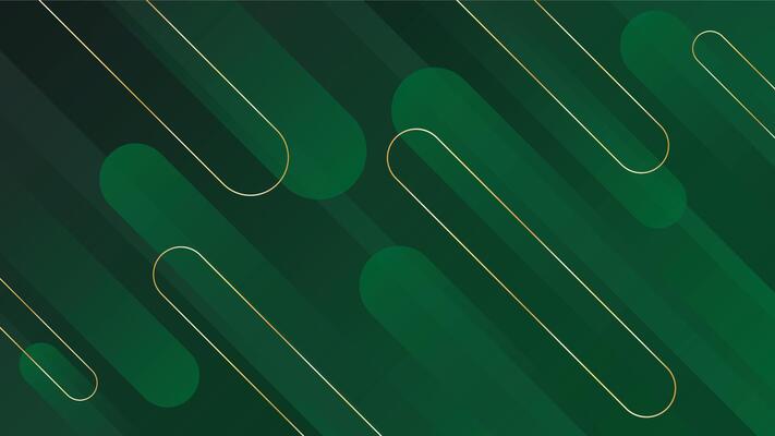 Abstract emerald green dynamic background with gold lines. Elegant modern wallpaper. Geometric illustration
