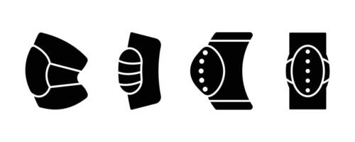 set of Knee pads icons in black style, Knee and elbow pads providing safety and support during various activities, protection and support during physical activities. vector