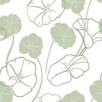 Centella asiatica rounded leaves on repeated background. Greenery medicinal plants on seamless pattern. Geranium, pennywort drawing. Green foliage texture for design package, textile, texture vector