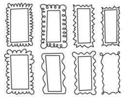 Wavy border frames. Rectangle scallop shapes. Squiggle hand drawn doodle boxes. Retro curved decorative simple decoration. Retro aesthetic lines vector
