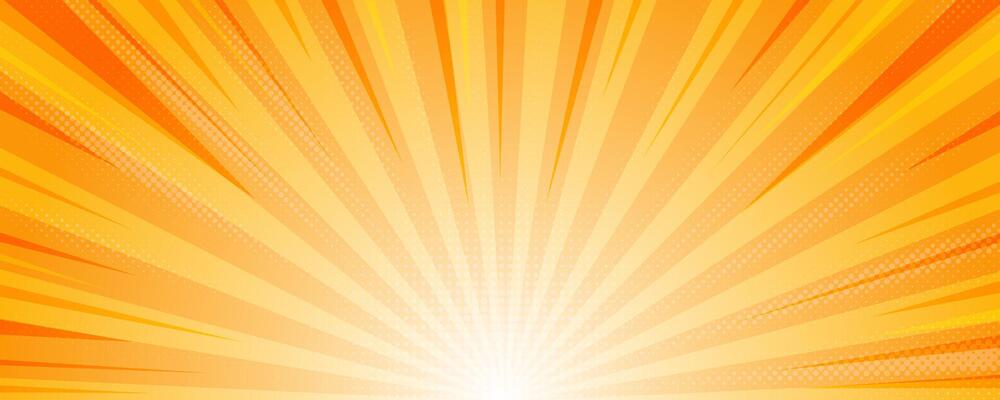 Sunburst background illustration. Yellow sunny rays. Retro star light with halftone. Comic abstract wallpaper