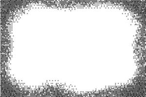 Grunge frame with grainy border. Brushed overlay texture on white background. Stipple noisy sand fade effect. Dotted spray vintage abstract graphic vector