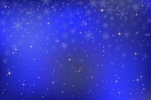 Abstract winter night sky illustration Dark blue background with shiny stars falling snowflakes sparkling in cosmic space Celestial universe glows with light creating magical fantasy atmosphere vector