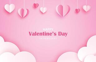 Valentines day greeting card banner template with heart and cloud on pink background. vector