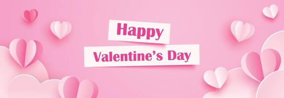 Valentines day greeting card banner template with heart and text on background. vector