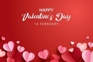 Valentines day greeting card poster template with heart and text on red background. vector