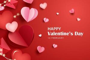 Valentines day greeting card banner with heart and text on red background. vector