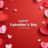 Valentines day greeting card banner template with heart on red background. vector