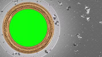 Display of Falling Diamonds in a Golden Circular Green Screen Frame video