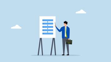 Procedure and workflow, 4k animation of business leader showcases process and methodology in assembly. video