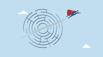 Breakthrough obstacle, 4k animation of entrepreneur hero soaring innovation challenging puzzle complex. video