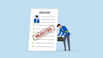 Job application rejected, 4k animation of dejected entrepreneur holds his declined job application paperwork. video