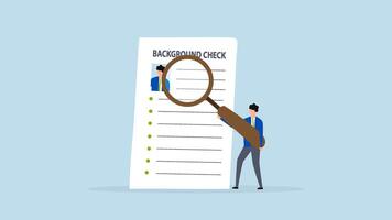 Background check for employment, 4k animation of Investigator using a magnifying glass examining the candidate document. video