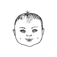 portrait of smiling caucasian baby about one year old - hand drawn sketch line art vector