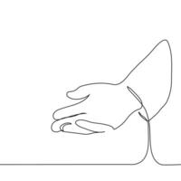 human hand outstretched with palm up - one line art . concept request vector